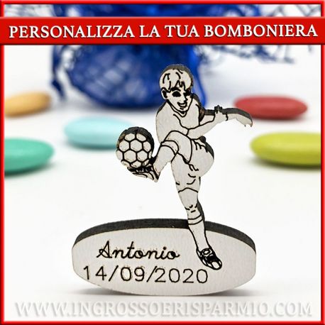 DECORAZIONI BOMBONIERE CALCIO LEGNETTO CALCIATORE + NOME SERIE A RONALDO JUVENTUS MILAN INTER PALLONE PERSONALIZZATO INCISIONE