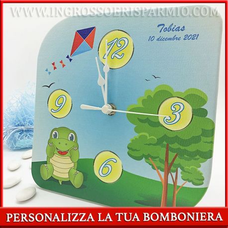 OROLOGI BIMBI TARTARUGA IDEE BATTESIMO CON STAMPA PERSONALIZZATA BOMBONIERE ORIGINALI PREZZI BASSI