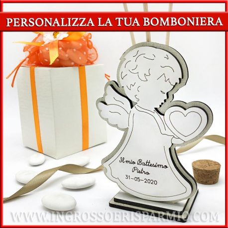 ANGELO BATTESIMO PERSONALIZZATO CON FIALA PORTA CONFETTI / ESSENZE PROFUMATORE BOMBONIERE COMUNIONE