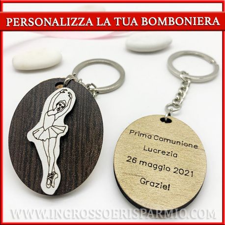PORTACHIAVI BALLERINA IDEE COMUNIONE PERSONALIZZATI INCISIONE PENSIERINI BAMBINA TEMA DANZA