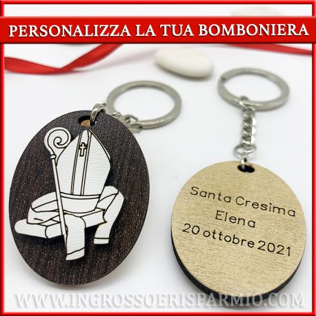 PORTACHIAVE CON INCISIONE SIMBOLI CRESIMA CAPPELLO E BASTONE IDEE ORIGINALI NOME PERSONALIZZATO