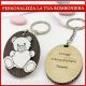 PORTACHIAVI LEGNO ORSETTI CON CUORE PERSONALIZZATI ONLINE NASCITA BATTESIMO MASCHIO FEMMINA