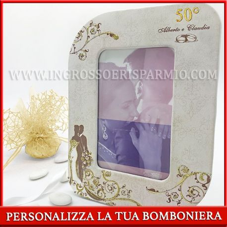 PORTAFOTO PERSONALIZZATO PER NOZZE D'ORO SPOSI E NOMI BOMBONIERE ANNIVERSARIO ONLINE