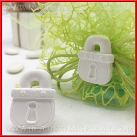 GESSI BIANCHI A FORMA DI LUCCHETTO ORIGINALI OFFERTA INGROSSO PENSIERINI DECORAZIONI BOMBONIERE FAI DA TE