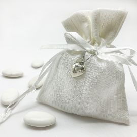 SACCHETTI MATRIMONIO BIANCHI PENDENTE CUORE PER CONFETTI A PREZZI BASSI PER NOZZE ANNIVERSARIO CONFETTATA