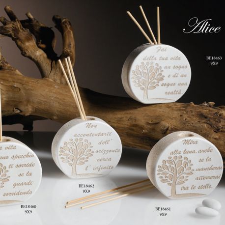 PROFUMATORI CON FRASI DECORO ALBERO PREZZI BASSI DOLCICOSE BOMBONIERE NOZZE BATTESIMO COMUNIONE LINEA ALICE