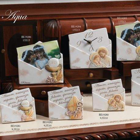ICONA SACRA, OROLOGIO O CORNICE COMUNIONE RIVENDITORI DOLCICOSE BATTESIMO CRESIMA BOMBONIERE LINEA AQUA
