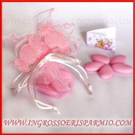 SACCHETTI PORTACONFETTI NASCITA COMPLETI "CARAMELLA BABY" ROSA BIMBA ECONOMICI BOMBONIERE BATTESIMO