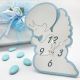 OROLOGIO PER BATTESIMO BIMBO ANGELO LEGNO AZZURRO NOVITA' 2021 BOMBONIERE COMUNIONE ORIGINALI