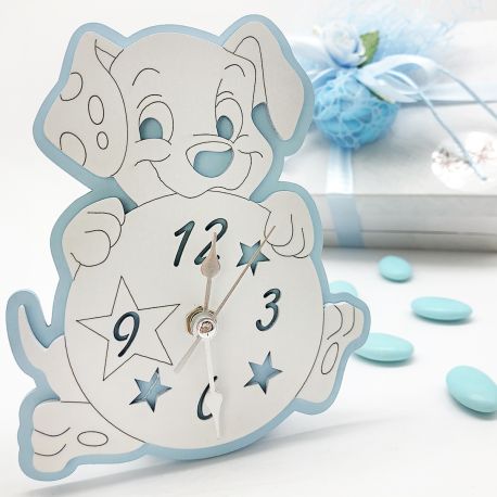 OROLOGIO CAGNOLINO CARICA DEI 101 BATTESIMO MASCHIETTO CELESTE BOMBONIERE ORIGINALI CARTONI ANIMATI