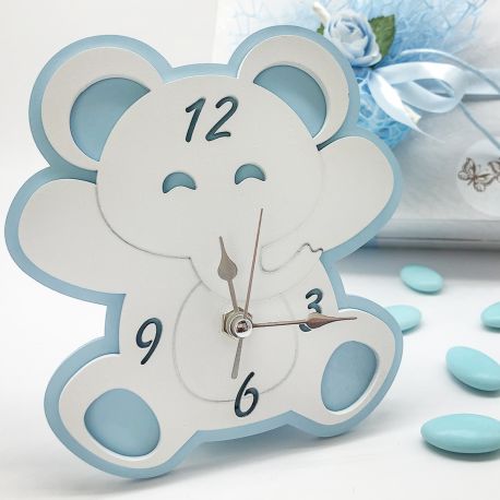 OROLOGIO ELEFANTINO CELESTE IDEE ECONOMICHE BATTESIMO BOMBONIERE REGALI UTILI BAMBINO
