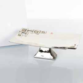 VASSOIO/ALZATA PER DOLCI IN CERAMICA BIANCA E ARGENTO ELEGANTE BOMBONIERE ORIGINALI MATRIMONIO