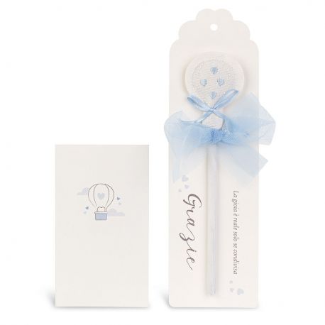 MATITE BOMBONIERE E SEGNAPOSTO BATTESIMO MONGOLFIERA CIELO IDEE PRIMO COMPLEANNO BAMBINO