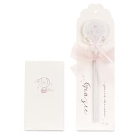 MATITE ORIGINALI CON MONGOLFIERE ROSA BAMBINA BATTESIMO NASCITA COMPLEANNO BOMBONIERE UTILI