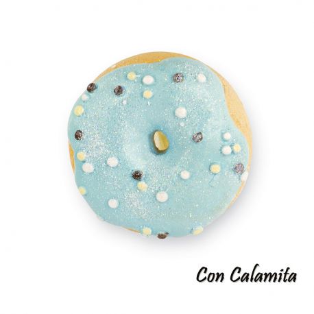 CIAMBELLA DONUT CON CALAMITA IDEE ORIGINALI COMPLEANNO DI COLORE CELESTE BOMBONIERE NASCITA MASCHIO