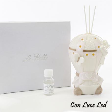 MONGOLFIERE PROFUMATORI BATTESIMO E COMUNIONE BIMBA CON LED IN CERAMICA ROSA BOMBONIERE