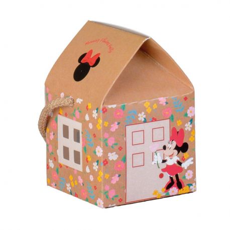 SCATOLINE A FORMA DI CASETTA PER BOMBONIERE MINNIE DISNEY DECORO FLOREALE NASCITA COMPLEANNO BAMBINA