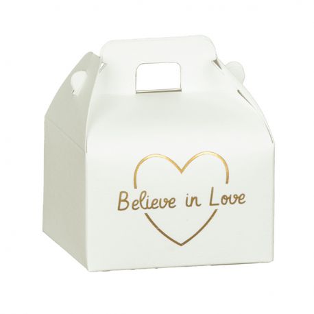 PORTACONFETTI MATRIMONIO VALIGETTA BIANCA "BELIVE IN LOVE" ORO IN CARTONCINO SEGNAPOSTO CONFETTATA ORIGINALE