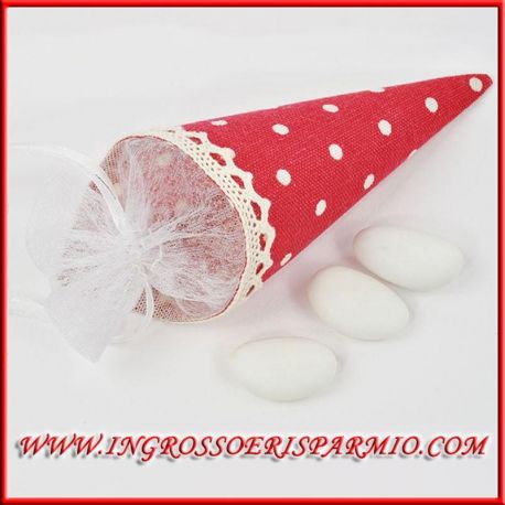 CONI PORTACONFETTI LAUREA ROSSI A POIS IN JUTA PORTA RISO PETALI TEMA MATRIMONIO ORIGINALI ECONOMICI