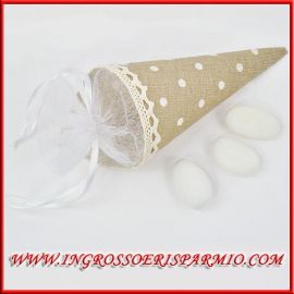 CONI PORTA RISO CONFETTI PETALI MATRIMONIO TORTORA BEIGE POIS JUTA TEMA CIOCCOLATA NOZZE ORIGINALI BOMBONIERE