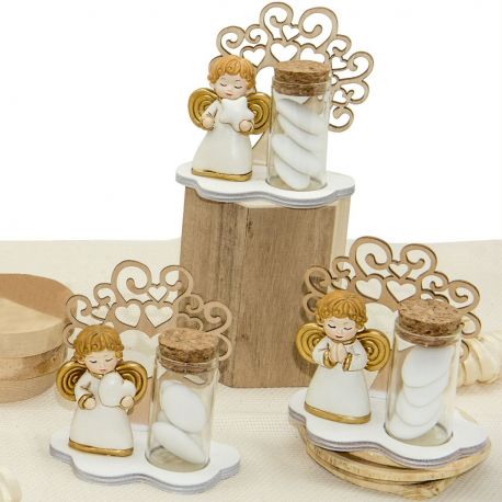 BOMBONIERE ANGELI CON FIALA IN VETRO PER CONFETTI O PROFUMI AMBIENTE BATTESIMO COMUNIONE ORIGINALI