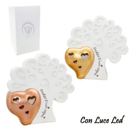 ALBERO DELLA VITA LAMPADA DESIGN CON CUORE ORO/BRONZO NOZZE IDEE ORIGINALI BOMBONIERE 2021