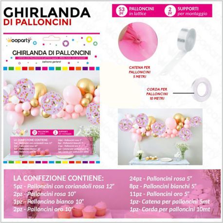 KIT PALLONCINI ROSA E ORO STRUTTURA GHIRLANDA DECORAZIONE