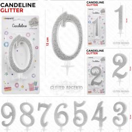 CANDELE NUMERI GRANDI ARGENTO GLITTER DECORAZIONI TORTE