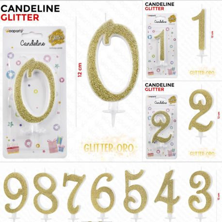 CANDELINE COMPLEANNO NUMERI GLITTER ORO PER TORTE FESTE
