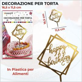 DECORAZIONI TORTE TOPPER "HAPPY BIRTHDAY" COLORE ORO