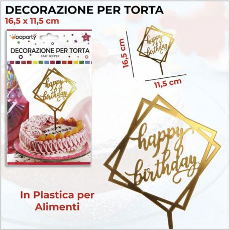 DECORAZIONI TORTE TOPPER "HAPPY BIRTHDAY" COLORE ORO