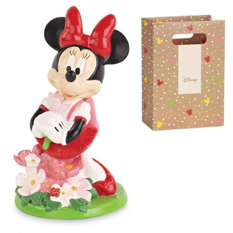 MINNIE CON FIORI GLITTER IN RESINA VENDITA DISNEY 2021 CON SCATOLA REGALO BOMBONIERE BATTESIMO FEMMINA