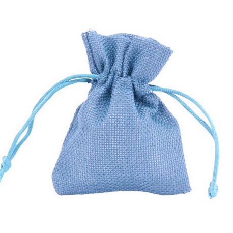 SACCHETTI JUTA AZZURRI PER CONFETTI NASCITA BATTESIMO