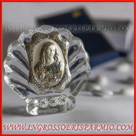 BOMBONIERE ARGENTO GESU CRISTO ICONA SACRA CRISTALLO E PLACCA A POCO PREZZO MATRIMONIO NOZZE
