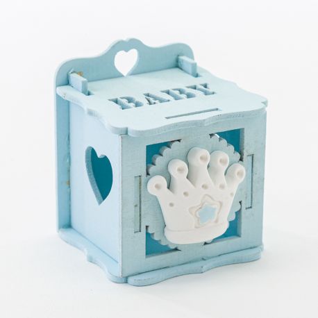 SCATOLETTA PORTACONFETTI CON CORONA CELESTE BIMBO NASCITA BATTESIMO COMPLEANNO IDEE