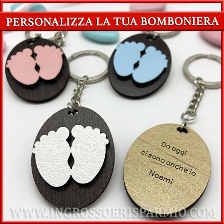 PORTACHIAVI ARTIGIANALI NASCITA PERSONALIZZABILI CON IMPRONTE LEGNO PIEDINI BEBE' MASCHIO FEMMINA GEMELLI