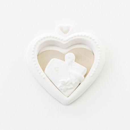 DECORAZIONI GESSO A FORMA DI CUORE RETRO IN LEGNO CRESIMA MITRA E BASTONE PER BOMBONIERE