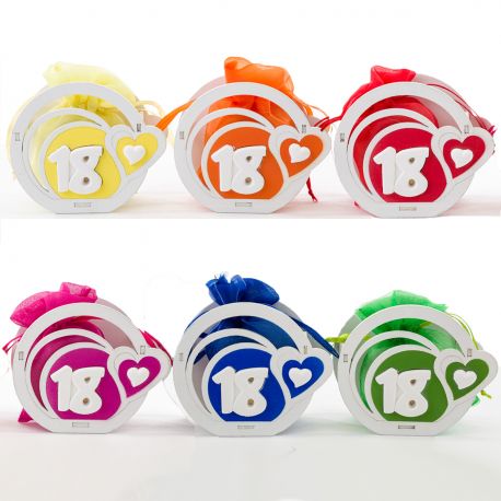 CONFETTATA NUMERO 18 SCATOLE LEGNO SACCHETTO COLORI ASSORTITI