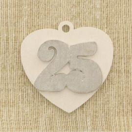 CIONDOLO CUORE IN LEGNO ACCESSORI CHIUDIPACCO 25 ANNIVERSARIO NOZZE APPLICAZIONI PER BOMBONIERE