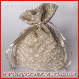 SACCHETTINI PORTACONFETTI SHABBY CHIC BOMBONIERE MATRIMONIO IN COTONE A POIS BEIGE NOZZE WEDDING