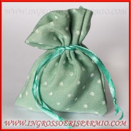 SACCHETTINI SEGNAPOSTO IN COTONE VERDE ACQUA A POIS TEMA MARE PORTACONFETTI MATRIMONIO NOZZE