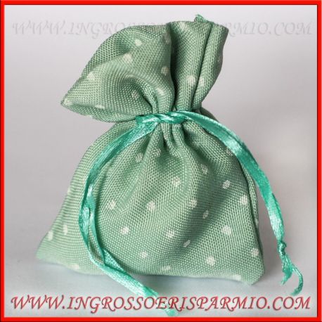 SACCHETTINI SEGNAPOSTO IN COTONE VERDE ACQUA A POIS TEMA MARE PORTACONFETTI MATRIMONIO NOZZE