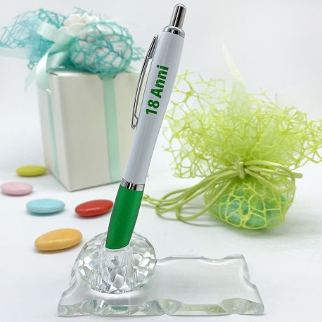 PENNA A SFERA+ BASE IN VETRO IDEA BOMBONIERE ECONOMICHE 18 ANNI ORIGINALI E UTILI RAGAZZO RAGAZZA