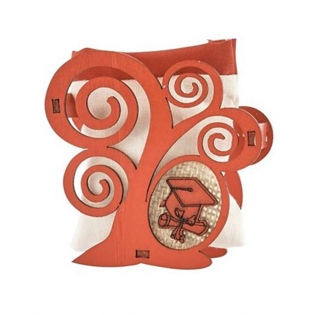 CONFETTATA LAUREA SCATOLA LEGNO ALBERO CON SACCHETTO CONFETTI BOMBONIERE 