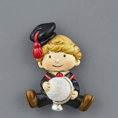 CALAMITE IN RESINA LAUREA BIMBO CON MAPPAMONDO CONFETTATA BOMBONIERE