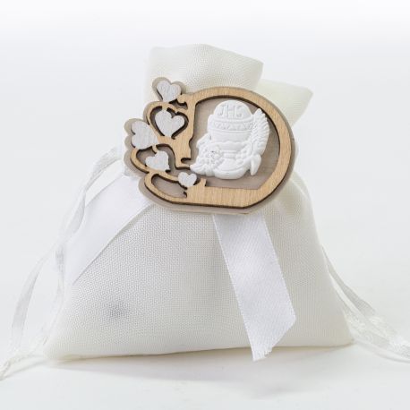 SACCHETTI PORTACONFETTI BIANCHI CON APPLICAZIONE SIMBOLI COMUNIONE ECONOMICI