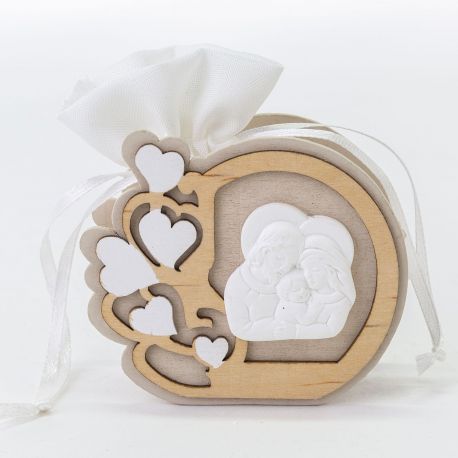 SCATOLINA PORTACONFETTI IN LEGNO CON SACCHETTO E GESSETTO SACRA FAMIGLIA