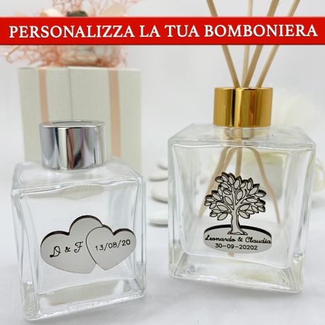 BOTTIGLIA PERSONALIZZABILE IN VETRO PROFUMATORI FAI DA TE MATRIMONIO BOMBONIERE ALBERO MAPPAMONDO CUORI