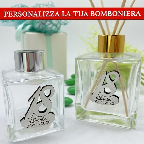 BOTTIGLIA BOMBONIERE PERSONALIZZABILI IN VETRO PROFUMATORI 18 ANNI DICIOTTESIMO COMPLEANNO