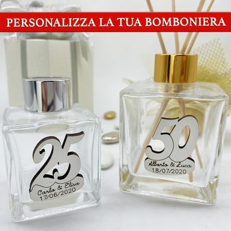 BOTTIGLIE PERSONALIZZABILI IN VETRO PROFUMATORI FAI DA TE ANNIVERSARIO BOMBONIERE 25 50 NOZZE